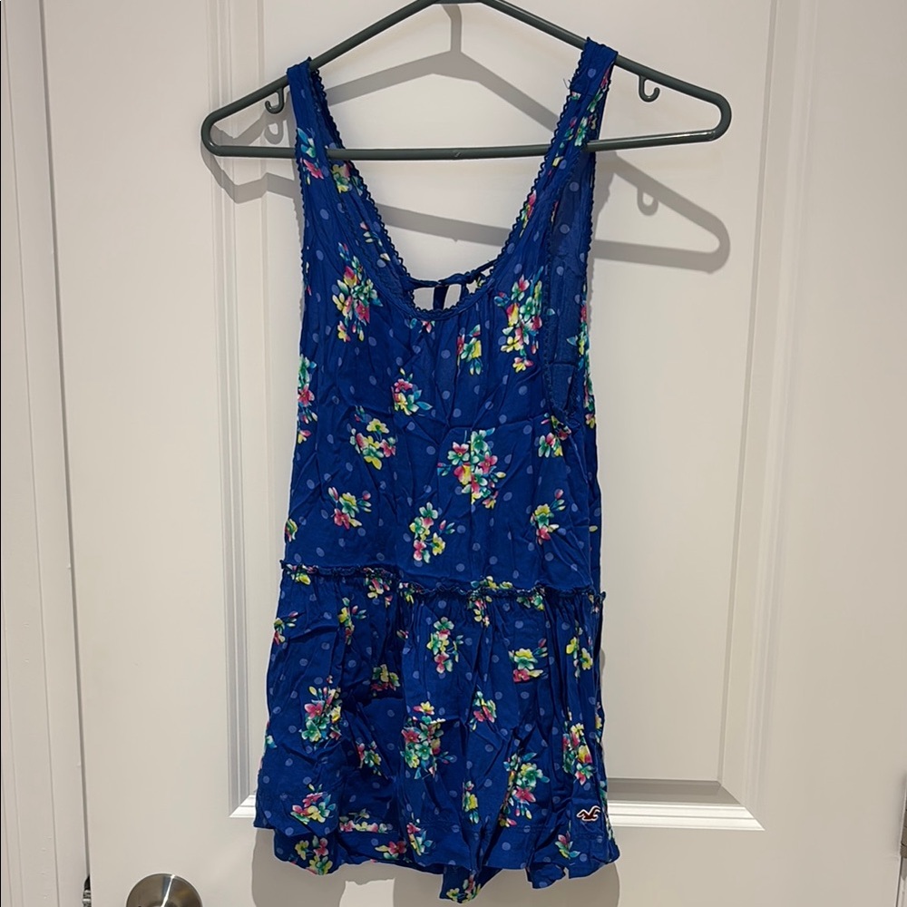 Blue floral top with cut out in the back